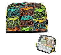 KLL Pencil pouching Large Capacity Make Up Bags Expandable Coin pouching for Man Preppy School Supplies Colorful monsters Trucks Pattern