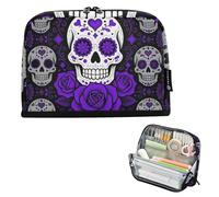 KLL Pencil Storage Case Large Capacity Pen Cases Slots Stationery Pencil Case for Kids Kindergarten Day Of The Dead Purple Sugar Skulls