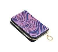 KLL Pink and Blue Wavy Lines Trippy Leather Wallet for Card with 9 Cards Slot RFID Blocking Small Credit Card Holder for Women with Zipper