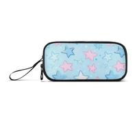 KLL Pink and Light Blue Stars Doodle Art Nylon Pencil Bags for Teen High Capacity Large Pencil Case School Stationery for Middle School Adults