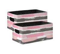 KLL Pink and Light Gray Stripe Pattern Doodle Art collapsable Felt baskets organization and storage boxes for dorm big baskets for storage containers
