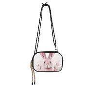 KLL Pink Bunny Rabbit Ears Floral Leaves Easter Small Black Crossbody Purse for Mens Beauty with Adjustable Strap Shoulder Bag Go shopping