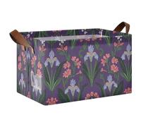 KLL Pink Flower Indigo Fabric Storage Bins Baskets Fabric Storage Bins with Handles Containers for Clothes Organizers and Storage 2 Pack