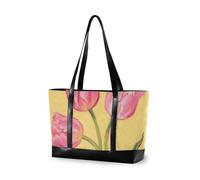 KLL Pink Tulips Oil Painting essentials womens laptop tote with zipper laptop tote bag for work Large Handbag for Travel Pool Swim Beach Vacation Necessities with tablet bulto para laptop