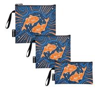KLL Pisces Orange Drawing Pack of 3 Reusable Sandwich and Snack Bags Multi-Use Travel Bag for Picnic Work Travel Office