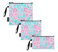 KLL Pisces Style Blue Pink 3-Pack Reusable Sandwich Snack Bag Multi-Use Food Safe Lunch Bags for Travel Items, Home Organization
