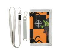 KLL Pixel Monster Halloween Trifold fold Wallets for Womens Minimalist Colorful Billfold with Lanyard