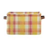 KLL Plaid Checked Yellow Rose Gold storage baskets, foldable and waterproof baskets for organizing with sturdy handle tub extra large extra large set of 2 for pantry pantry quilt