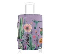 KLL Plant Illustration Style Purple Background Cacti Flower Birds Elastic luggage covers Scratchproof Baggage cover luggage protection Fit 18-32 Inch Luggage, Plant illustration style purple