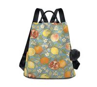 KLL Pomegranate And Lemon William Morris Blue Fashion diaper bag backpack lightweight backpack for women travel for Travel, Work, Everyday with Pom-pom keychain