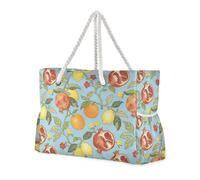 KLL Pomegranate and Lemon William Morris Blue Sandproof summer beach bag with zipper tote bags for women Good for Travel Pool Swim Beach Vacation Necessities