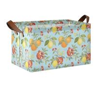 KLL Pomegranate and Lemon William Morris Blue Sturdy Storage Basket with Handles Large Decorative Organizer for Shelf Kitchen Bathroom Closet 2 Pack cajas para guardar cosas