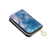 KLL Powder Blue Dreams Leather Mens Credit Card Wallet with 9 Cards Slot RFID Blocking Credit Card case with Zipper