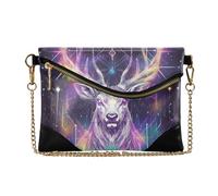 KLL PU Leather Clutch Purses for Women Elegant Evening Handbag for Travel Dreamy Colors Tarot Deer