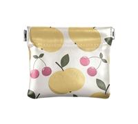 KLL PU Leather Small Coin Waterproof Clasp Wallet Card Holder for Men Women Travel, Fruit Cherries Pear, Fruit Cherries Pear, 4.33"(L) x 3.74"(W) x 0.39"(H), Print