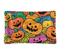 KLL Pumpkin Doodle Art Washable Pet Sleeping Mat Soft Anti-Slip Kennel Pad for Large Jumbo Medium Small Dogs 36" x 24"