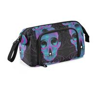 KLL Punk Digital Skull Evil School Pencil Case Large Capacity Pen Case Cosmetic Makeup with Compartment for Boys Office