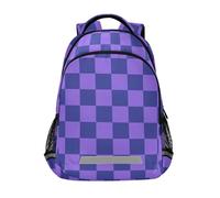 KLL Purple and Blue Checkerboard Pattern one strap backpack for kids with chest clip bookbag for childrens mochilas para la escuela
