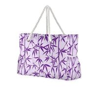 KLL Purple bamboos Sandproof Beach bag with zipper tote bags for schoo with cup holders on the side