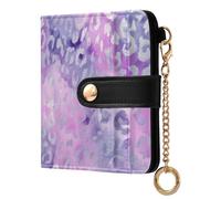 KLL Purple Glitter Grey Leopard Print Ladies Lightweight Foldable Wallet Cute Minimalist PU Leather Wallet for Men Women Travel