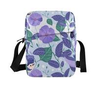 KLL Purple Morning Glory Flowers Birds Cartoon Style mens messenger bag crossbody Vegan Leather Shoulder Crossover Bag Shopping Shoulder Handbags