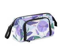 KLL Purple Morning Glory Flowers Birds Cartoon Style Pencil Pen Case Large Capacity Pencil Box Case with Handle for Teen Office