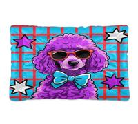 KLL Purple Poodle Dog Blue Checkered Pop Art Washable Dog Cat Bed Non-Slip Soft Comfortable Dog Cat Bed for Large Jumbo Medium Small Dogs 24" x 18"