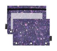 KLL Purple Stars Modern Pencil Bag Pencil Case for Binder Folder with Three Rings for School Stationery Supplies