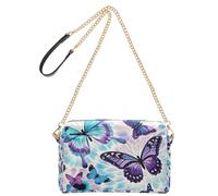 KLL Purple Tie-dyed Butterflies Fashion Crossbody Small Bag For Women Vegan Leather Cross Body Purses Zip Shoulder Hand Bags