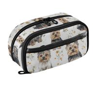 KLL PVC Pencil Bag Large Capacity Sturdy Coin pouching (prop3) for Adolescentes Office Cartoon Funny Yorkshire Terrier Dogs White