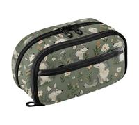 KLL PVC Pencil Bag Large Capacity With Zipper Coin pouching (prop3) for Boys Grade School Supplies Cartoon Cute Wolf Sage Green