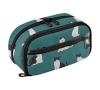 KLL PVC Pencil Box Case Large Capacity Multifunctional Desk Organizer (prop3) for Student Elementary Beauty Manx Cats Teal