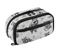 KLL PVC Pencil Box Case Large Capacity Simple Case Pencil Holder (prop3) for Kids Grade School Supplies Cartoon Raccoon White