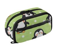 KLL PVC Pencil Box Case Large Capacity Sturdy Stationery Storage (prop3) for Teacher Grade School Supplies Cartoon Cute Penguin Green