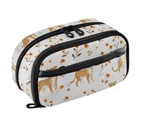 KLL PVC Pencil Box Large Capacity Multi-Slot Storage Organizer (prop3) for Boys Grade School Supplies Cartoon Sweet Leopard White