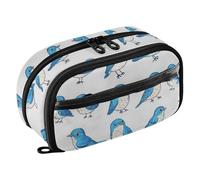 KLL PVC Pencil Box Large Capacity With Slot Case Pencil Holder (prop3) for Adults Cosmetics Cartoon Cute Eastern Bluebird Birds White
