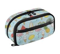 KLL PVC Pencil Box Large Capacity Zip Stationery Organizer (prop3) for Man Office Summer Watermelon Palm Wave Flamingo