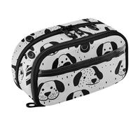 KLL PVC Pencil Case Box Large Capacity With Zipper Case Pencil Holder (prop3) for Man School Must Haves Oliver Jeffers Style Cartoon Dog Faces Black on White