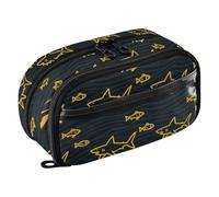 KLL PVC Pencil Case Large Capacity High Capacity Desk Organizer (prop3) for Kids Middle School Angry Animal Shark Fish Yellow Black
