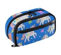 KLL PVC Pencil Case Large Capacity Large Stationery Storage (prop3) for Boys Kindergarten Cute Cartoon White Rainbow Unicorns Blue