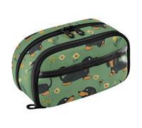 KLL PVC Pencil Case Large Capacity Multi-Purpose Stationery Pen Bag (prop3) for Student School Cartoon Sweet Dachshund Dog Green