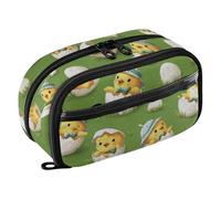 KLL PVC Pencil Case Large Capacity With Compartment Stationery Pencil Case (prop3) for Boys Kindergarten Easter Green Chicks