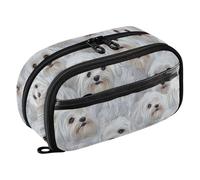 KLL PVC Pencil Case Organizer Large Capacity Multi-Purpose Stationery Storage (prop3) for Teen Boys Office Cartoon White Funny Maltese Dogs