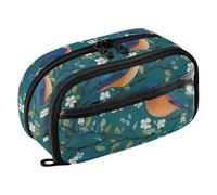KLL PVC Pencil Cases Large Capacity Large Stationery Pencil Case (prop3) for College Student Preppy School Sweet Eastern Bluebird Birds Teal