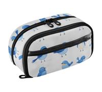 KLL PVC Pencil Organizer Case Large Capacity Lightweight Storage Organizer (prop3) for Boys High School Supplies Cartoon Eastern Bluebird Birds White