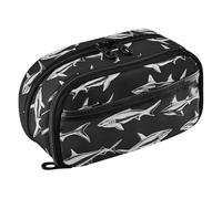 KLL PVC Pencil Organizer Case Large Capacity With Compartment Desk Organizer (prop3) for Teen Girls College Shark Silhouette Black White