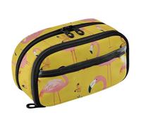 KLL PVC Pencil Pen Case Large Capacity Multi-Slot Stationery Pen Bag (prop3) for Women Grade School Supplies Sweet Flamingo Yellow
