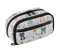 KLL PVC Pencil Pouches Large Capacity Expandable Organizer Box (prop3) for Girls Travel Cartoon Sweet Cat White