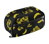 KLL PVC Pencil Storage Case Large Capacity Sturdy Stationery Organizer (prop3) for Adults High School Angry monsters Bananas Black Yellow