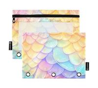 KLL Rainbow Dragon Scales Glittering Pencil Bag Pencil Case for Rings Binder Folders with 3 Rings for Student Office Organizer